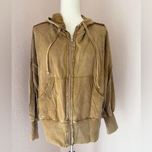 New Zenana oversized hooded zip up sweatshirt with exposed seams distressed s/m